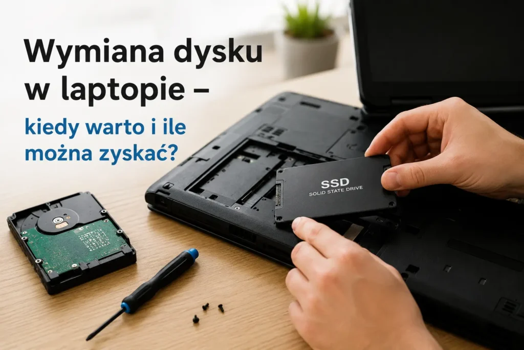 Wymiana dysku HDD na SSD w laptopie – montaż nowego dysku SSD poprawiającego szybkość działania komputera